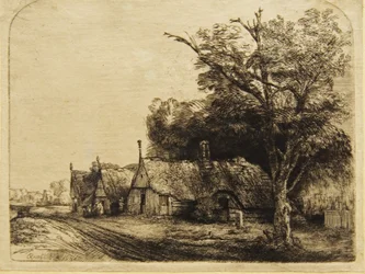 Three Farmhouses Along a Road